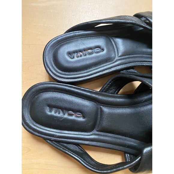 VINCE Women's "Zayna" black sandals sz 7 wrapped leather square toe slides - Picture 4 of 9